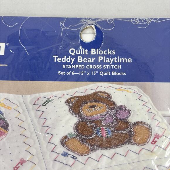 Bucilla Quilt Blocks Teddy Bear Playtime Stamped Cross Stitch 2003 Kit 43246 - Picture 10 of 10